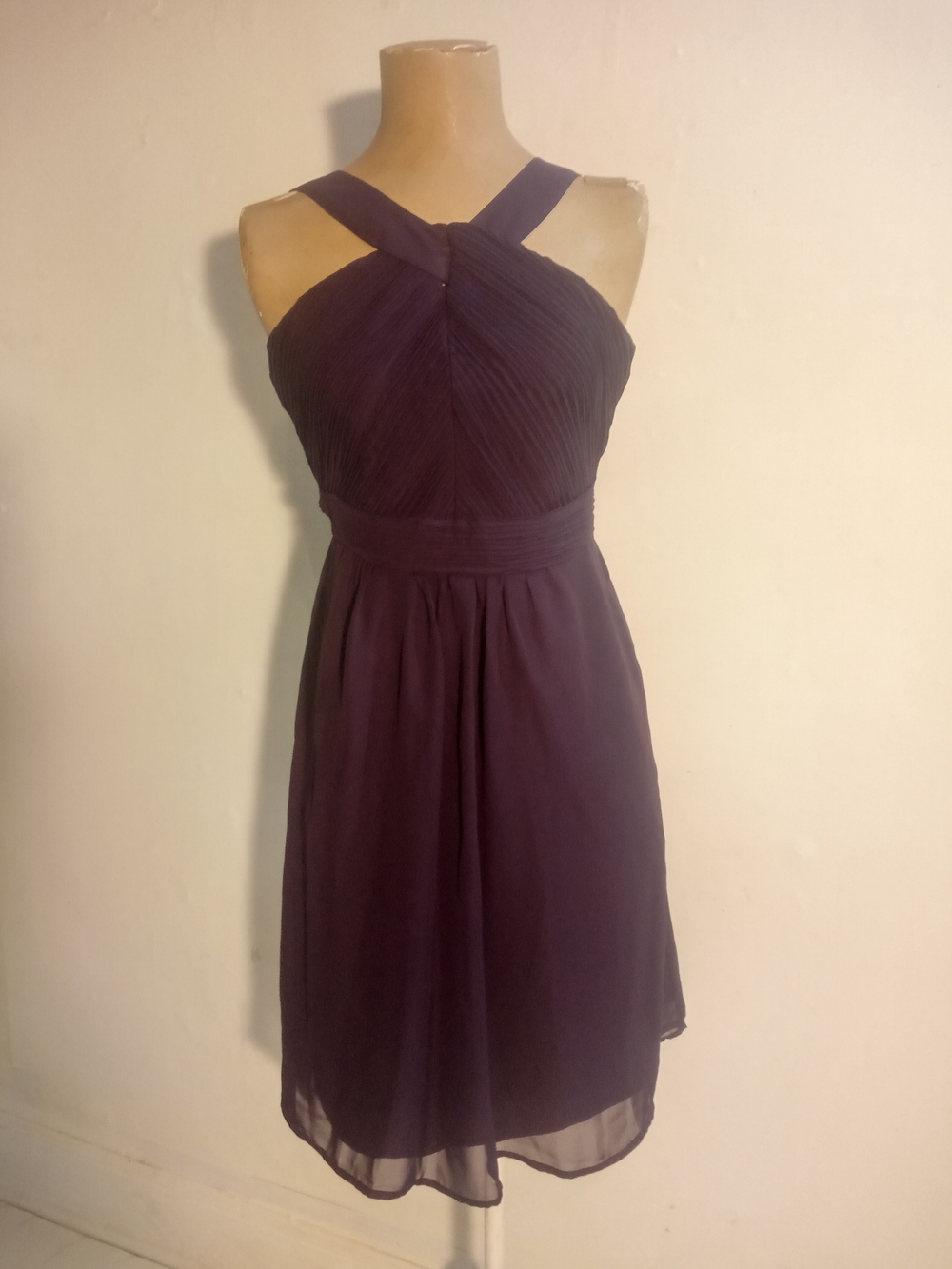 Tevolio Deep Purple Cross-Strap Pleated Midi Dress